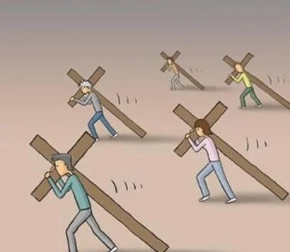 Panel 1 of the illustrated teaching story about carrying a cross