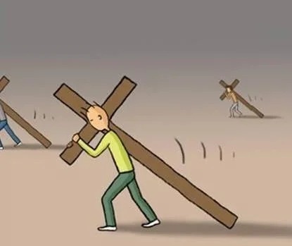 Panel 2 of the illustrated teaching story about carrying a cross