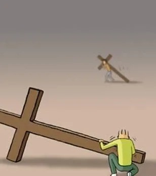 Panel 4 of the illustrated teaching story about carrying a cross