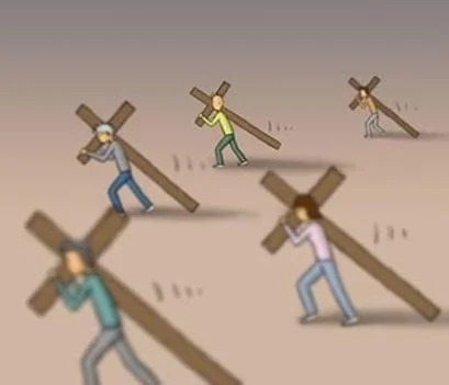 Panel 5 of the illustrated teaching story about carrying a cross