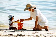 Mother and child at Pasir Ris Beach